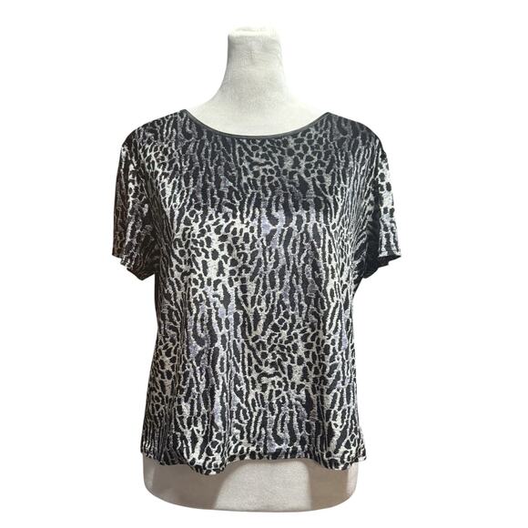 Vintage 90s Velvet Burnout Metallic Animal Print Baby Tee Small Whimsigoth Shirt - Picture 1 of 9